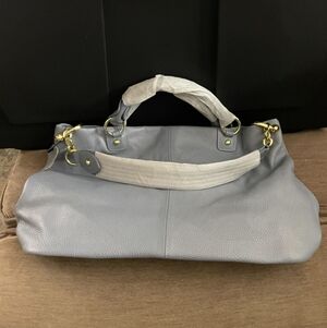 Elegant Blue Leather Tote Bag